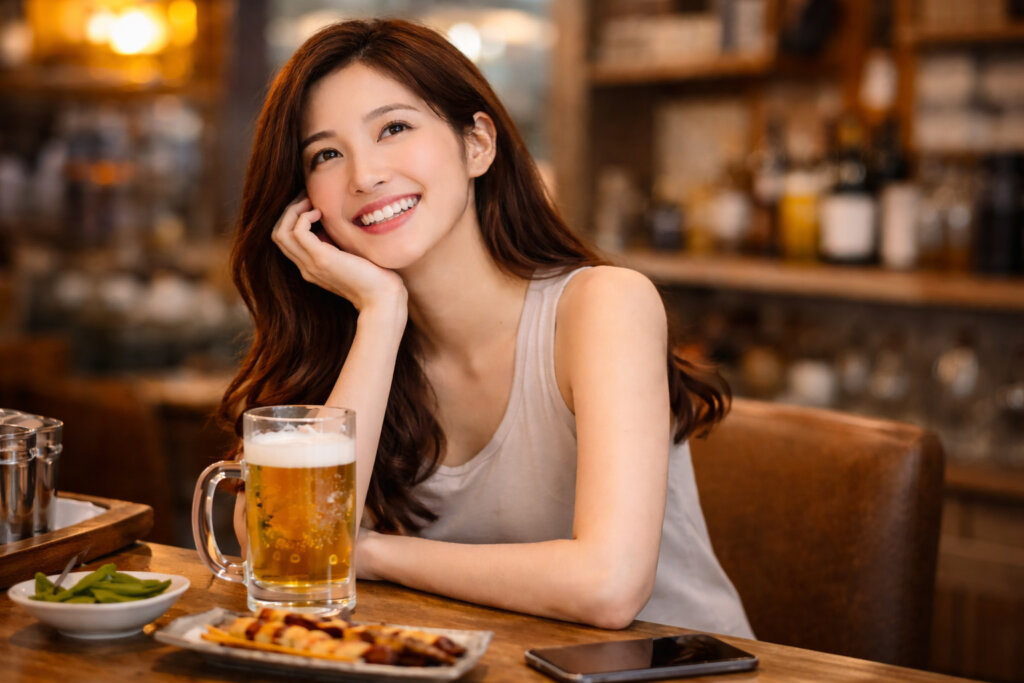 女性_ビール_居酒屋