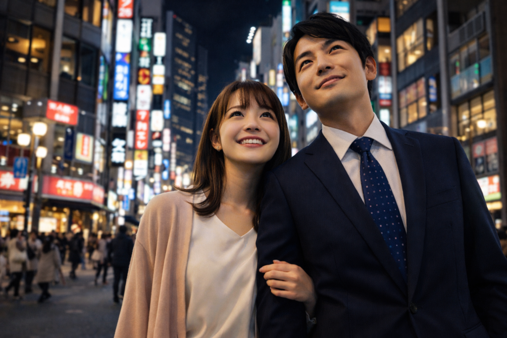 男女_カップル_夜の繁華街_デート